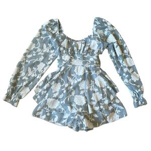 Babydoll Tiered Ruffle Romper Dress Blue Sheer Lined Whimsical Fairycore Small